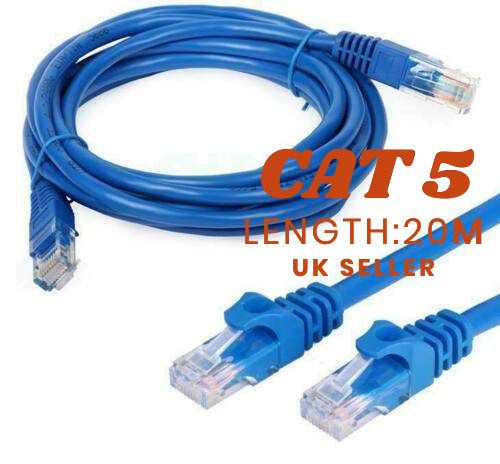 20M CAT5e RJ45 ETHERNET LAN NETWORK INTERNET PATCH LEAD CABLE SKY CONSOLE Blue