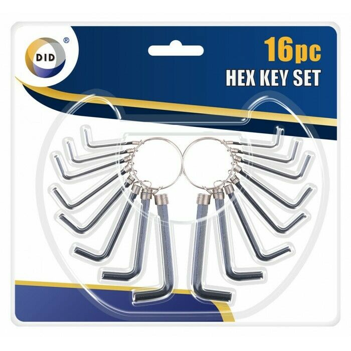 16PC Hex Hexagon Allen Alan Key Wrench Set With Keyring