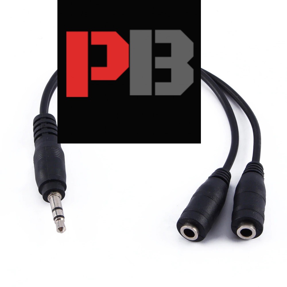 Black Aux Cable Male to dual Female Stereo Extension Headphone Splitter Adapt...