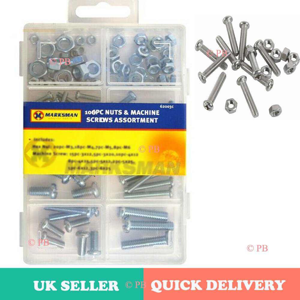 M3 M4 M5 MACHINE SCREWS POZI BOLTS AND NUTS ZINC 12 to 25 mm Pan Head Assorted