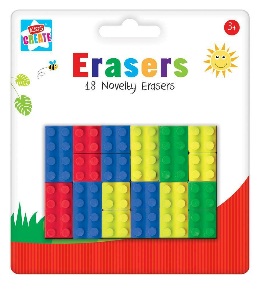 NOVELTY BUILD ERASERS School Building Construction Bricks Shaped Rubber Erasers