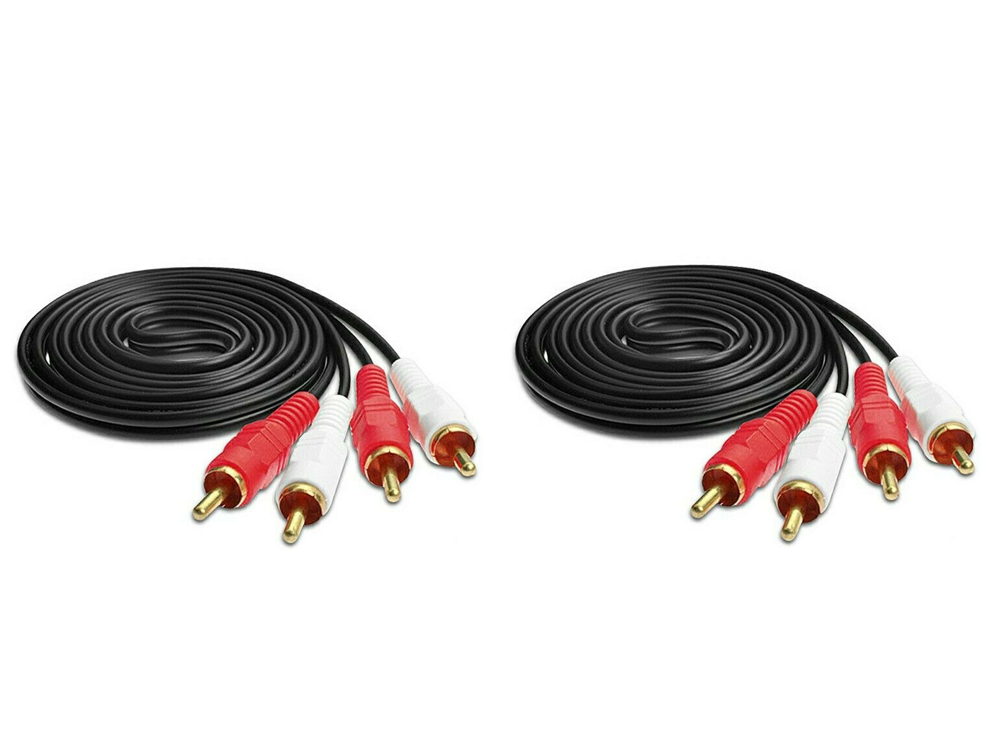 2X  Twin RED WHITE 2 RCA PHONO Audio LEFT RIGHT Cable Male to Male Lead GOLD ...