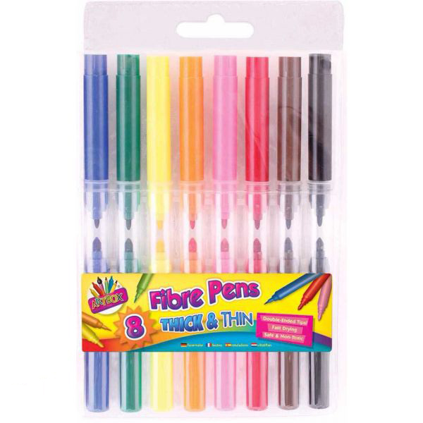 ARTBOX THICK & THIN ASSORTED COLOUR FIBRE PENS 8 PACK