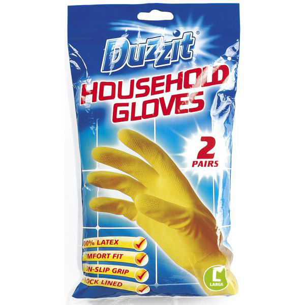 DUZZIT HOUSEHOLD GLOVES LARGE 2 PAIRS