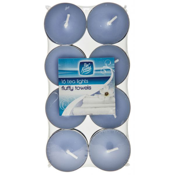 PAN AROMA COLOUR TEA LIGHTS FLUFFY TOWELS 16-PACK