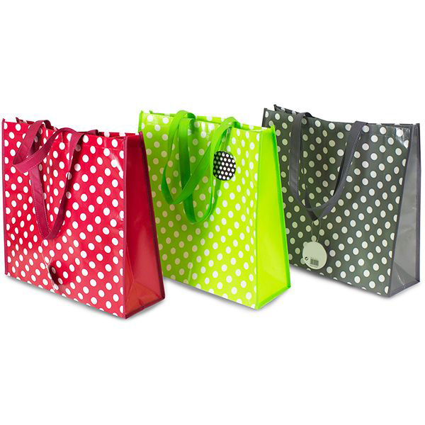 1PC POLKA DOT SHOPPING BAG NON WOVEN MATERIAL  ASSORTED COLOURS