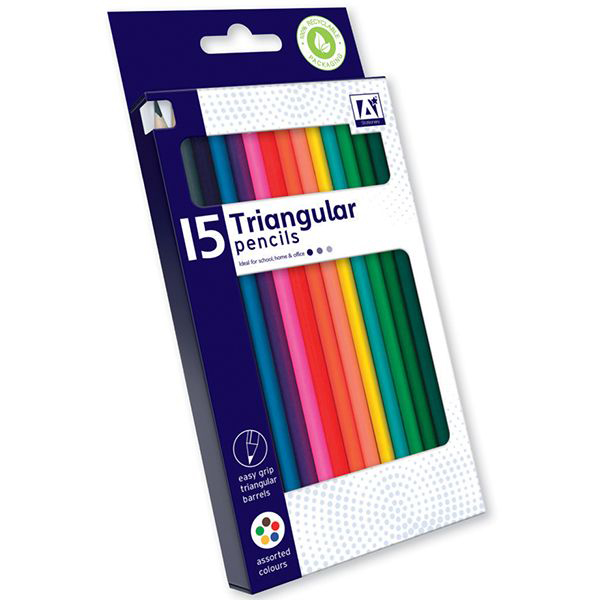 TRIANGULAR COLOURING PENCILS ASSORTED COLOURS 15 PACK