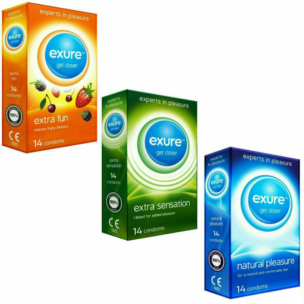 14pk, 28pk, 42pk CONDOMS from Exure NATURAL RIBBED FLAVOURED PLEASURE Discree...