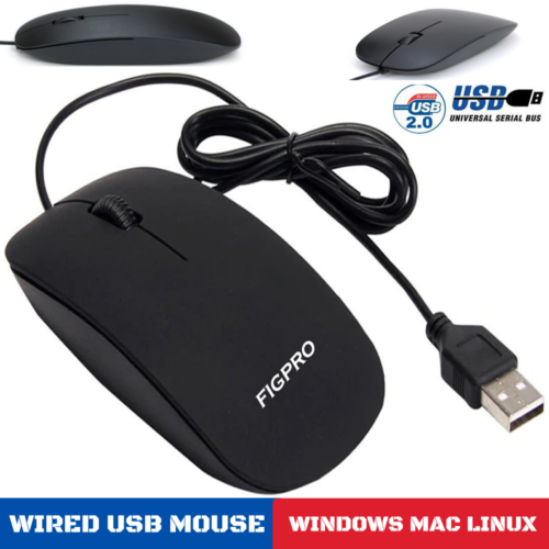 Wired Usb Optical Mouse For Pc Laptop Computer MAC WINDOWS LINUX Scroll Wheel...