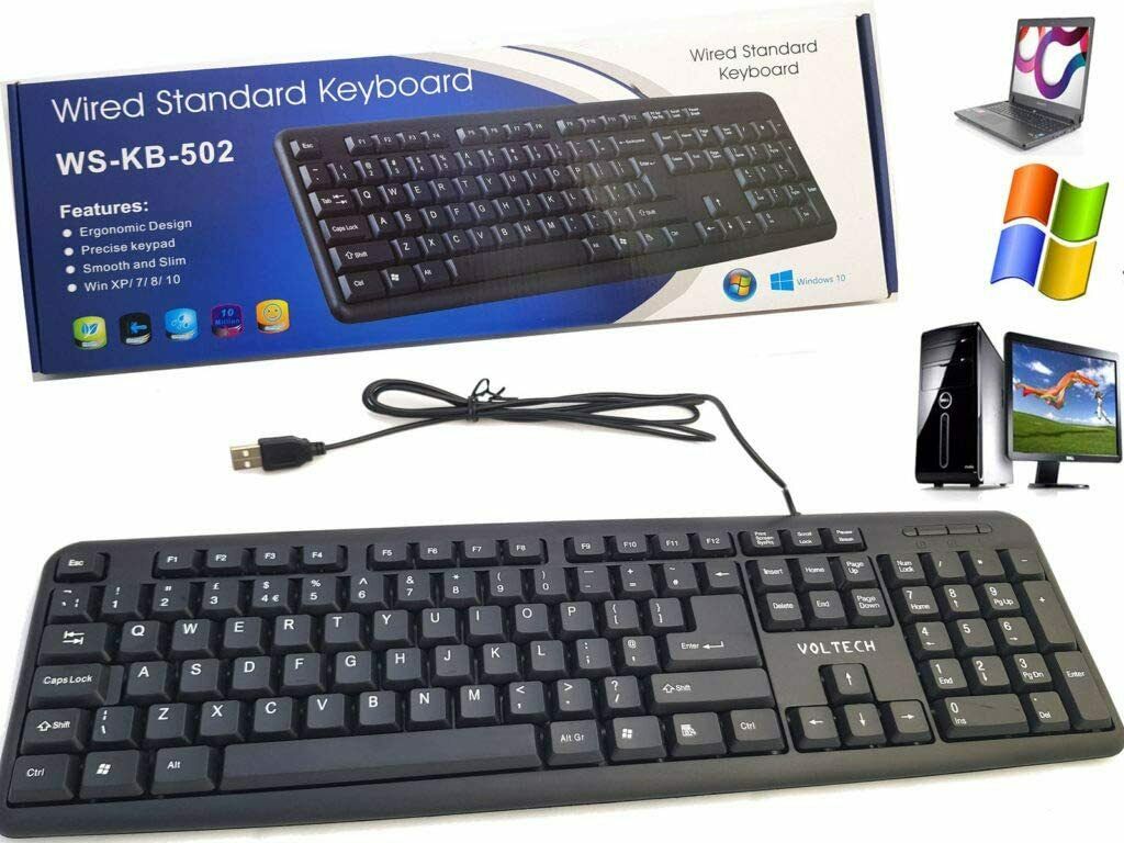 Wired USB Keyboard for PC Computer or Laptop with QWERTY UK Layout